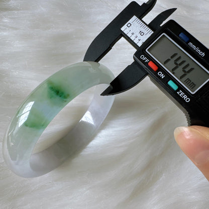 Earthveil - Icy White Jade with Soft Green Undertones Burma Wide Jade Bangle Bracelet