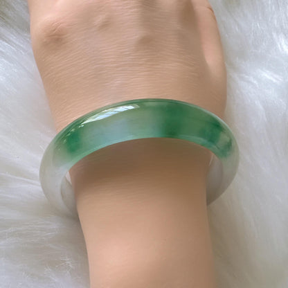 Earthveil - Elegant Green and White Burma Jade Jadeite Bangle