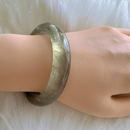 Forest Soul – Clarity Green Ghost Phantom Quartz Gemstone Bangle, Green Ghost Quartz Crystal Bangle