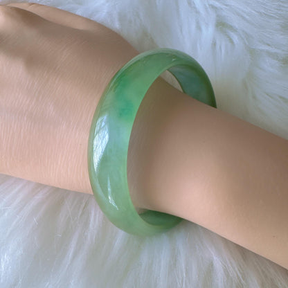 Earthveil - Light Green Jade Bangle Bracelet, Yellow Green Jadeite Bangle