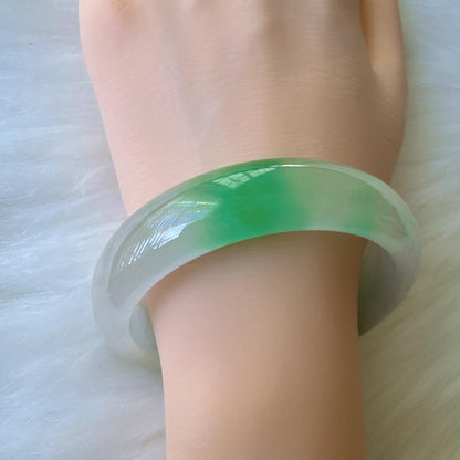 Earthveil - Green and White Burma Jade Jadeite Bangle