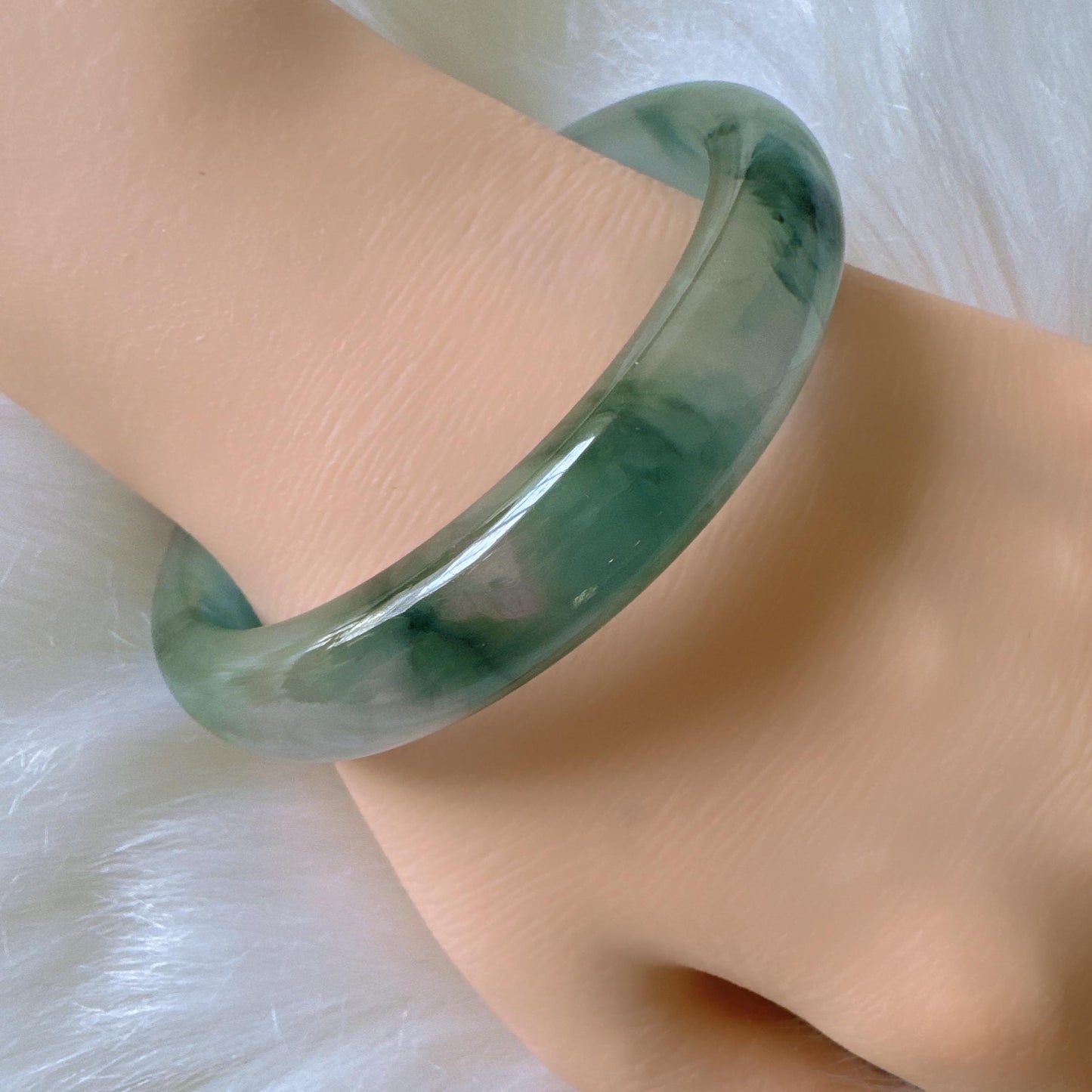Earthveil - Dark Green Burma Jade Bangle Jadeite Bracelet, Unique Design Jade Bangle