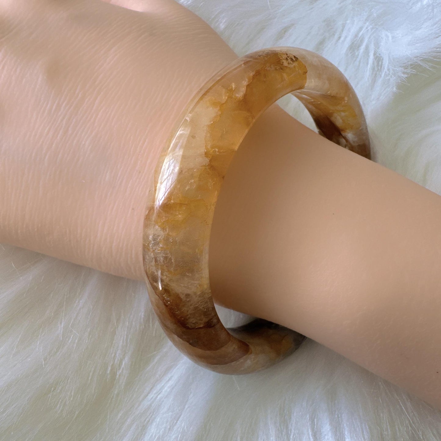 Golden Bloom – Honey Light Gemstone Bracelet, Yellow Hematoid Quartz Gemstone Bangle Bracelet