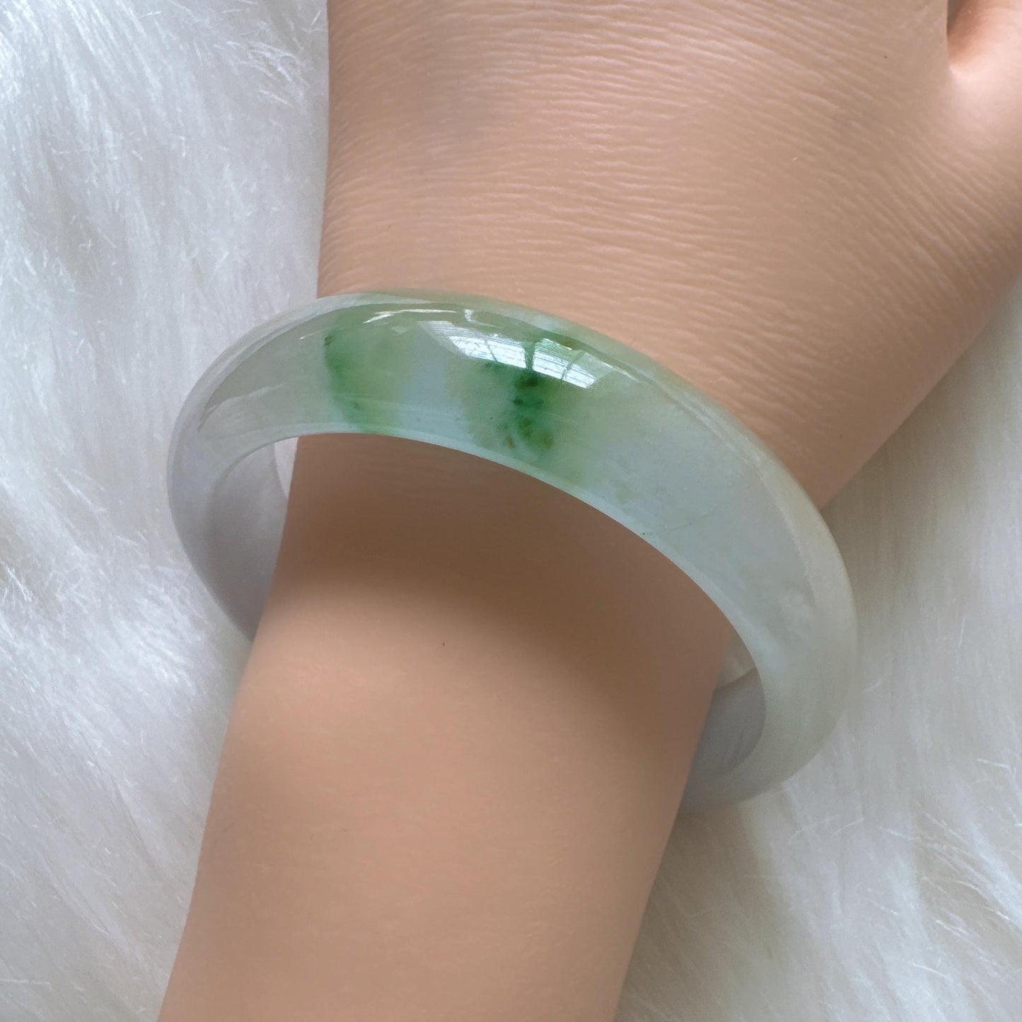 Earthveil - Icy White Jade with Soft Green Undertones Burma Wide Jade Bangle Bracelet
