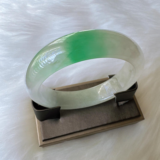 Earthveil - Green and White Burma Jade Jadeite Bangle