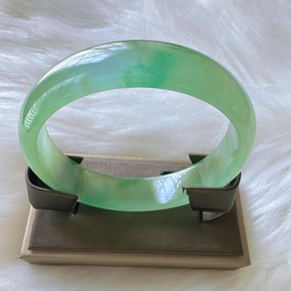 Earthveil - Light Green Jade Bangle Bracelet, Yellow Green Jadeite Bangle