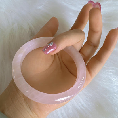 Heartglow - Blush Tone Rose Quartz Bangle, Pink Crystal Quartz Gemstone Bangle