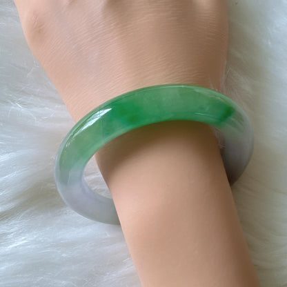 Earthveil - Round Shaped Purple and Green Burma Jade Bangle Bracelet