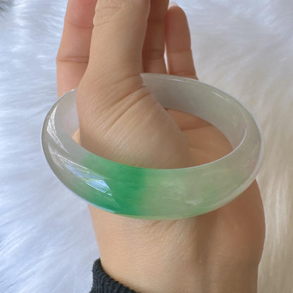 Earthveil - Green and White Burma Jade Jadeite Bangle