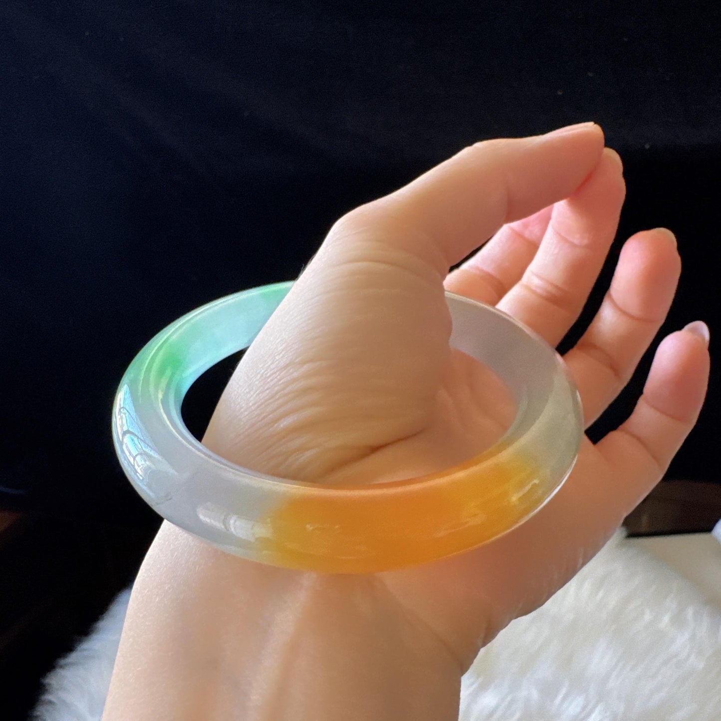 Earthveil - Round Shaped Multi Colored Burma Jade Bangle Bracelet