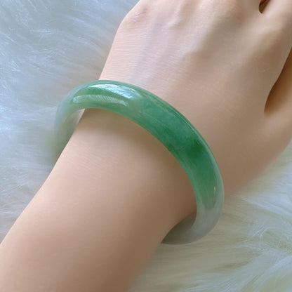 Earthveil – Bright Green Jade Bangle Bracelet, Apple Green Gemstone Jadeite Bangle