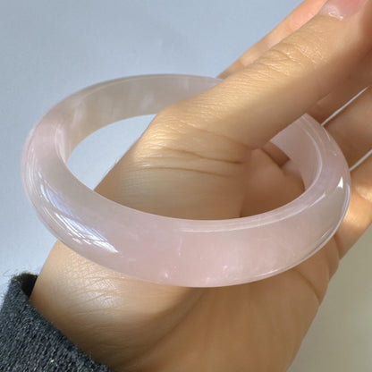 Heartglow - Blush Rose Quartz Bangle, Pink Crystal Quartz Gemstone Bangle