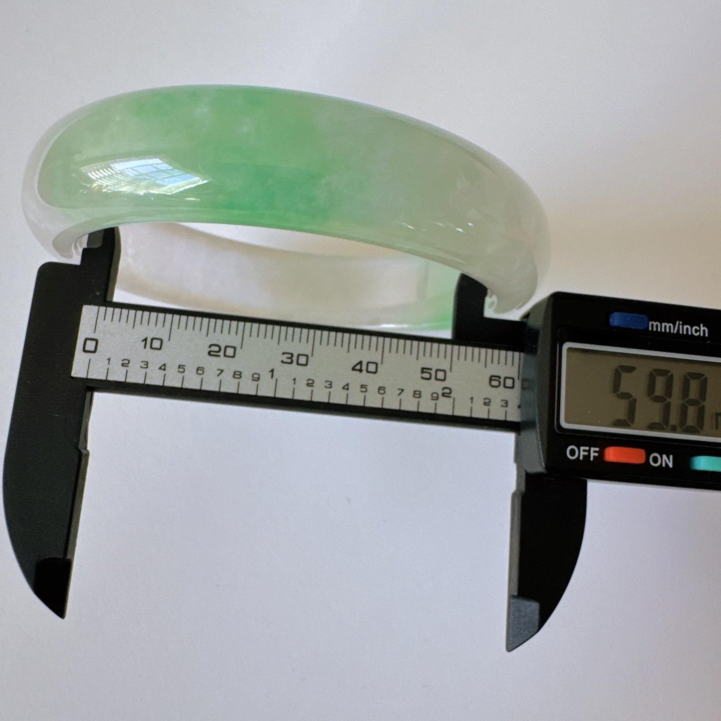 Earthveil - Smooth Green and White Wide Jade Jadeite Bangle Bracelet