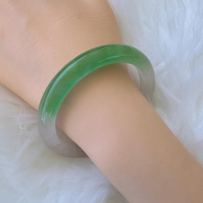 Earthveil - Green with White Slim Burma Jade Jadeite Bangle Bracelet