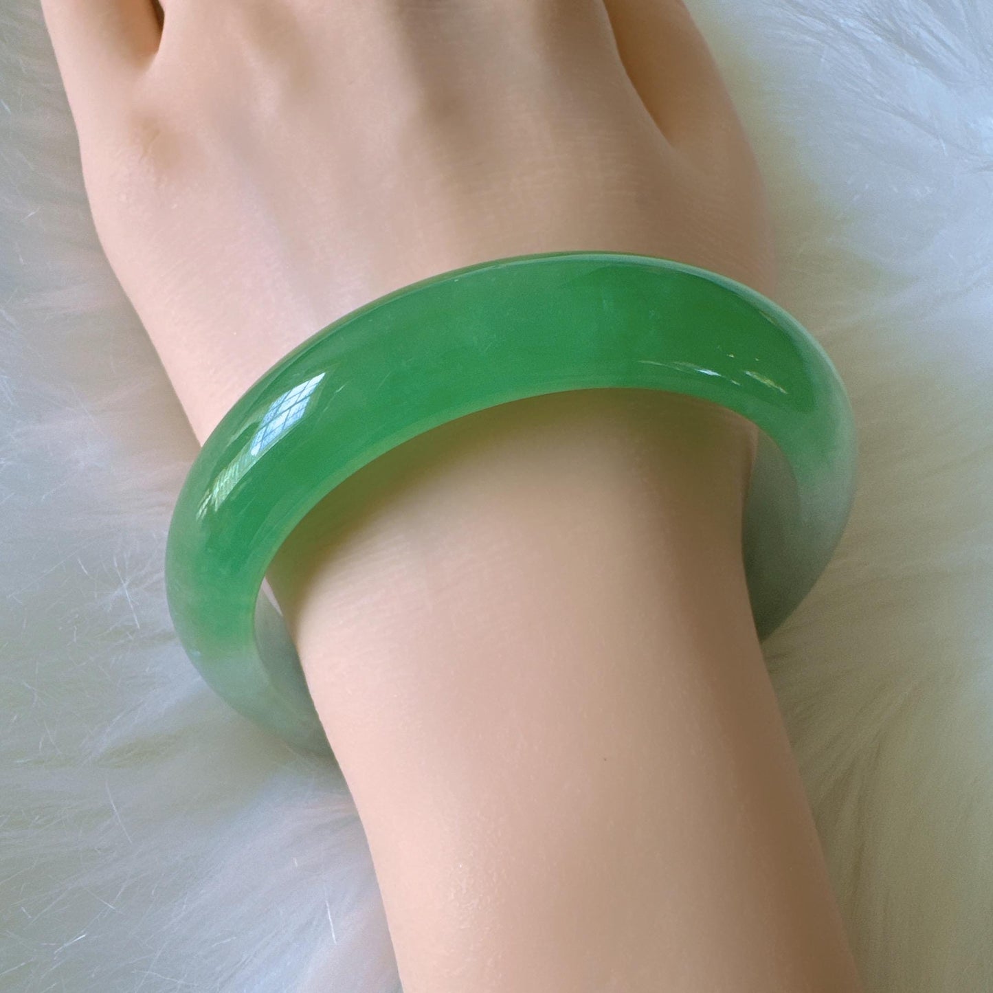 Earthveil - Bright Green and White Burma Jade Bangle Bracelet