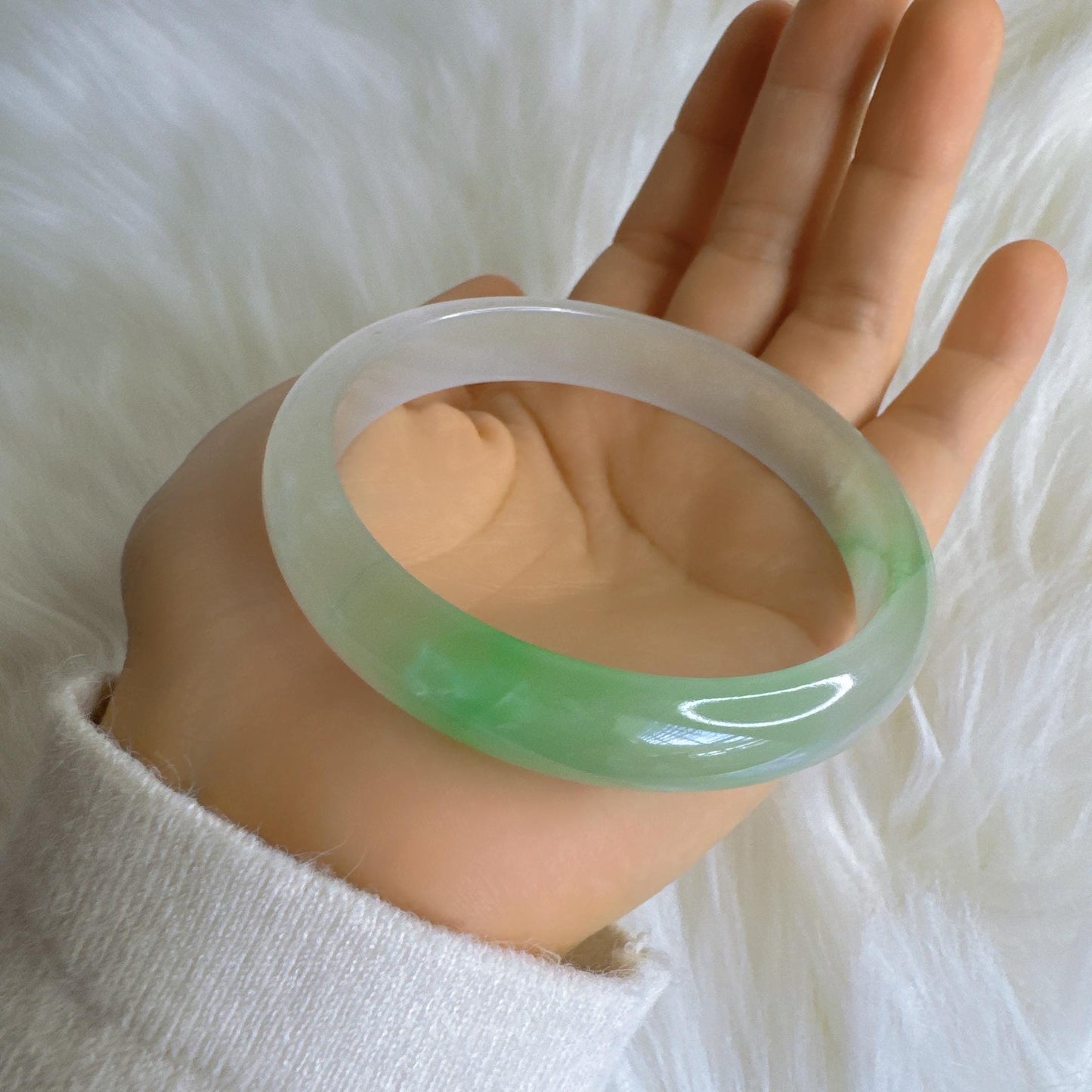 Earthveil - Timeless Light Green and White Burma Jade Jadeite Bangle