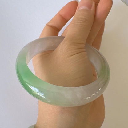 Earthveil - Smooth Green and White Wide Jade Jadeite Bangle Bracelet
