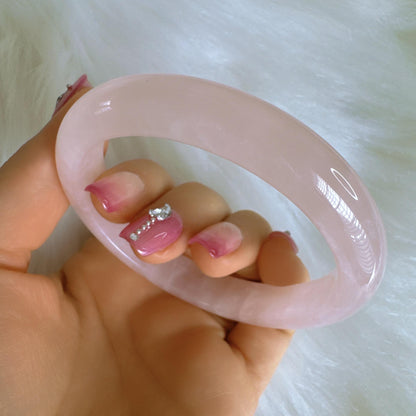 Heartglow - Blush Tone Rose Quartz Bangle, Pink Crystal Quartz Gemstone Bangle