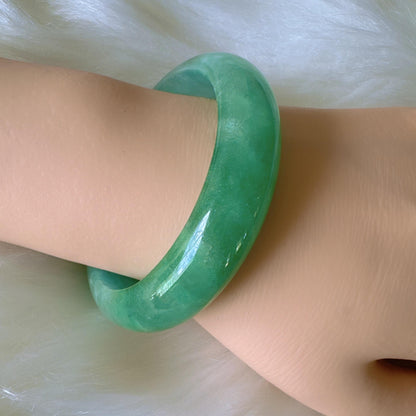 Earthveil - Spinach Green Wide Burma Jade Bangle Bracelet