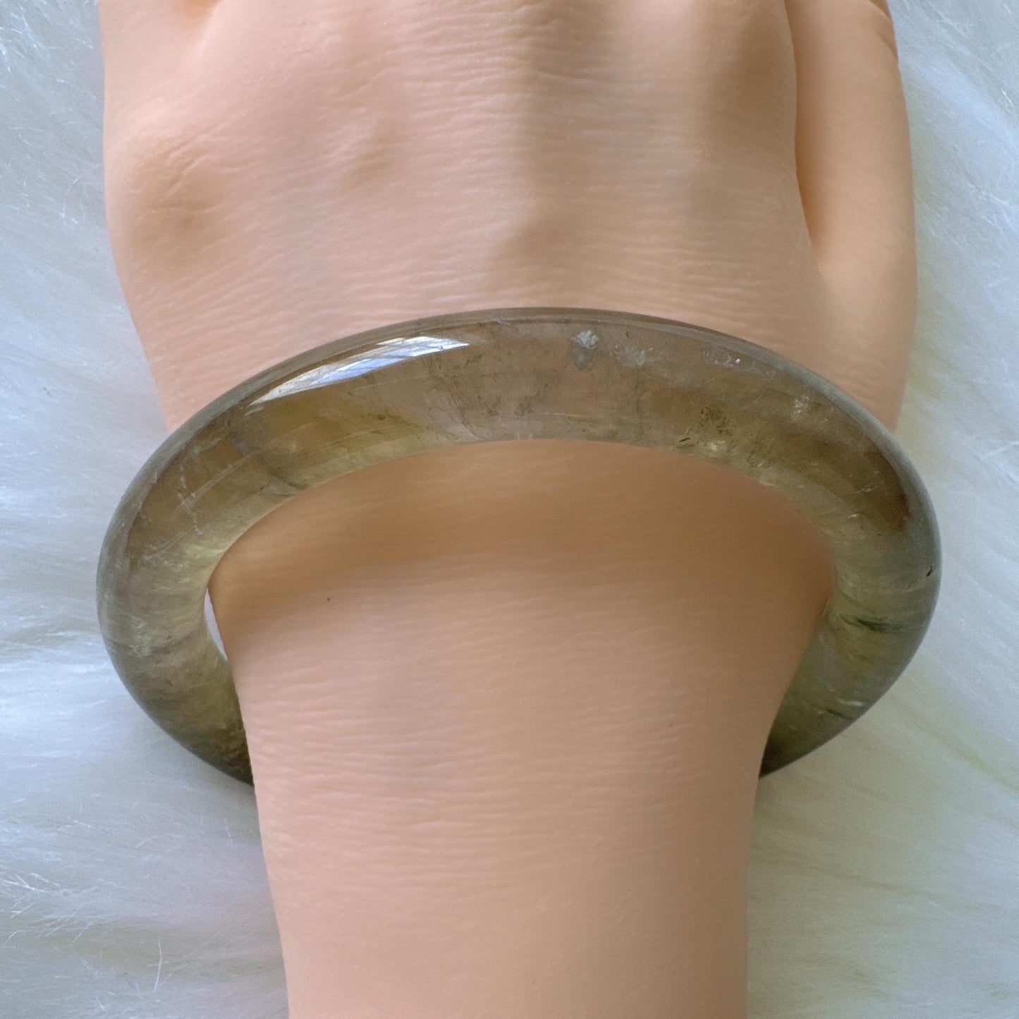 Forest Soul – Forest Green Ghost Phantom Quartz Gemstone Bangle, Green Ghost Quartz Crystal Bangle