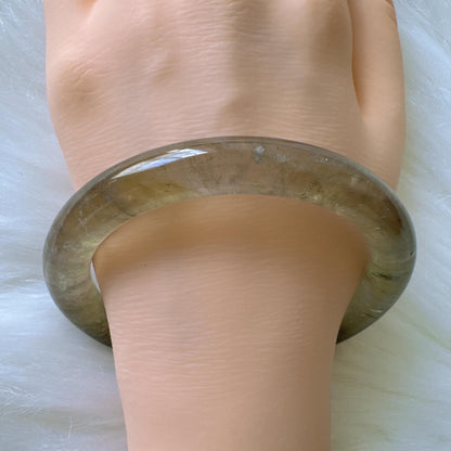 Forest Soul – Forest Green Ghost Phantom Quartz Gemstone Bangle, Green Ghost Quartz Crystal Bangle