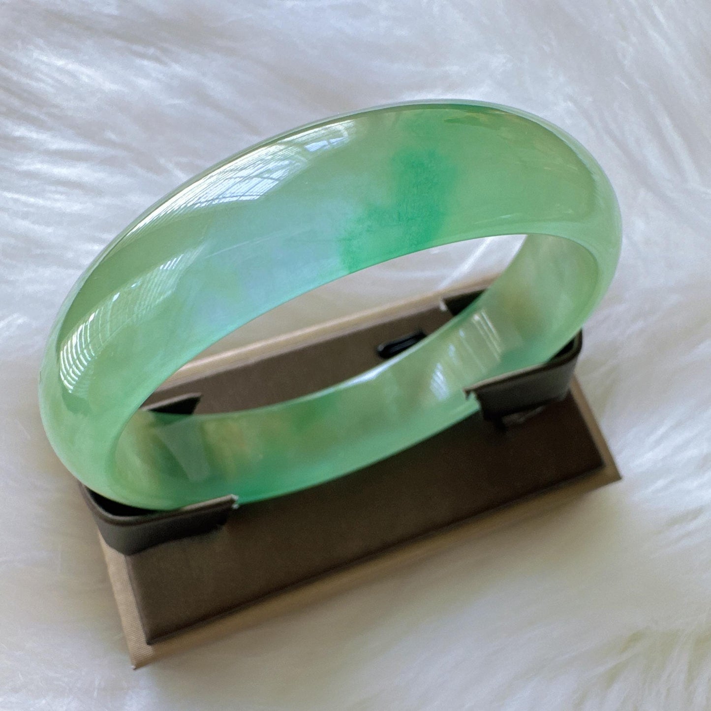 Earthveil - Light Green Jade Bangle Bracelet, Yellow Green Jadeite Bangle