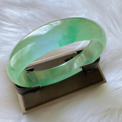 Earthveil - Light Green Jade Bangle Bracelet, Yellow Green Jadeite Bangle