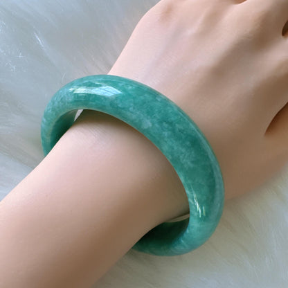 Earthveil - Bluish Green Wide Burma Jade Jadeite Bangle Bracelet