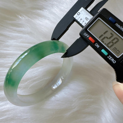 Earthveil - Elegant Green and White Burma Jade Jadeite Bangle