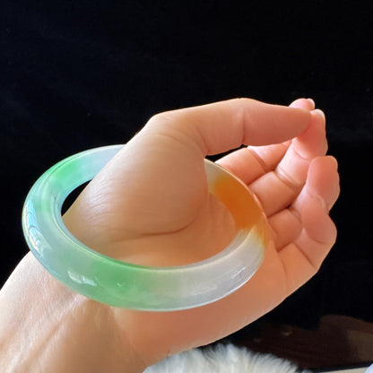 Earthveil - Round Shaped Multi Colored Burma Jade Bangle Bracelet