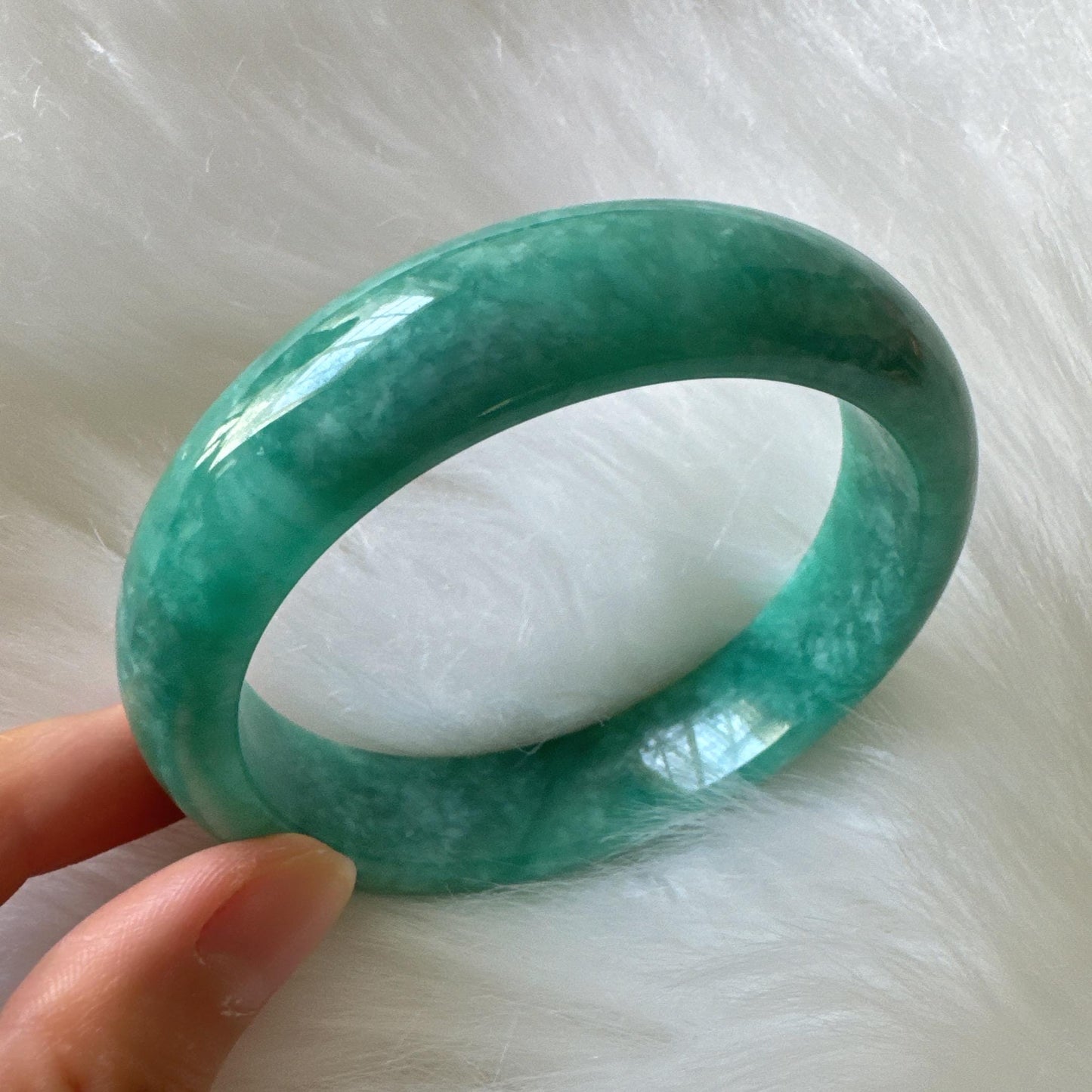 Earthveil - Bluish Green Wide Burma Jade Jadeite Bangle Bracelet