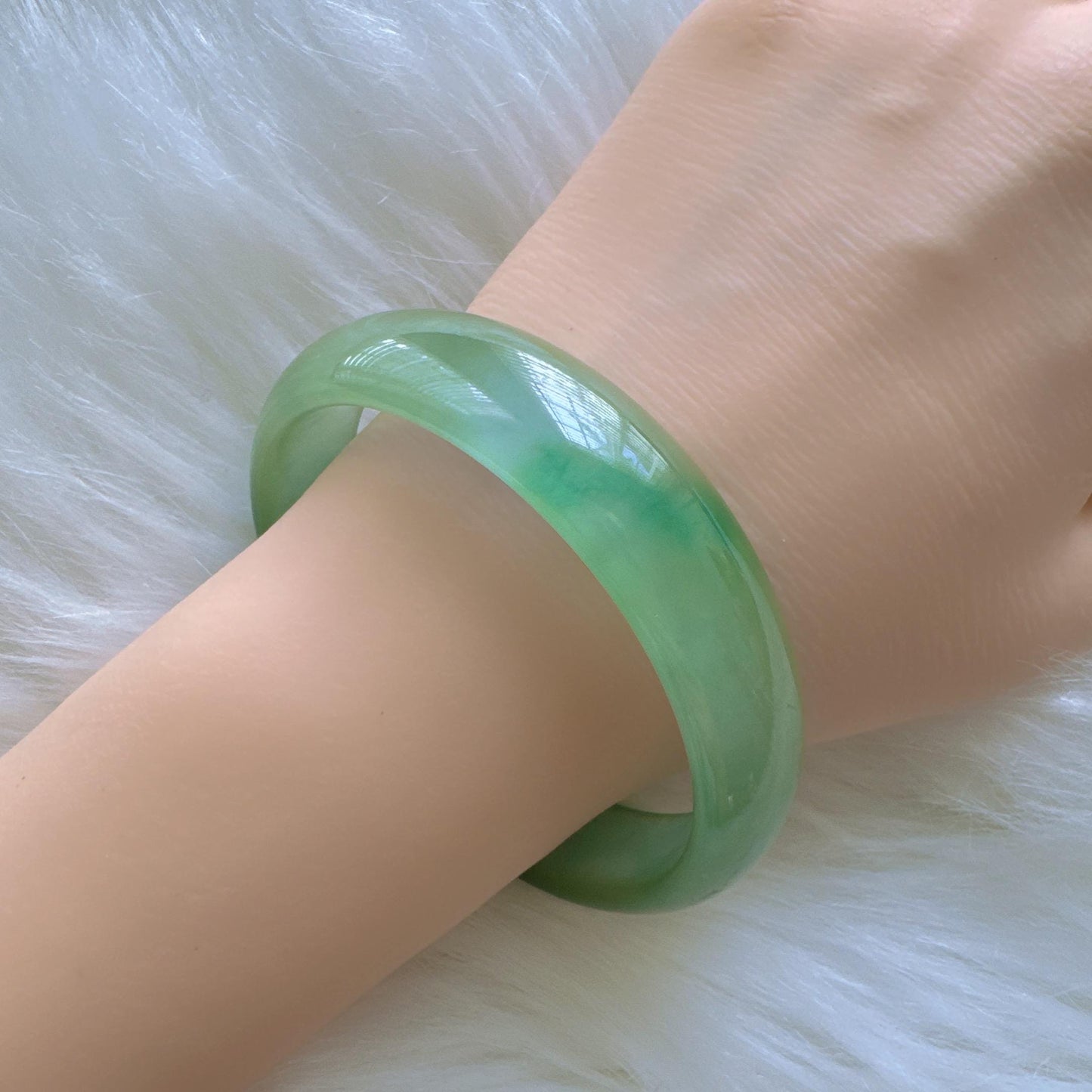 Earthveil - Light Green Jade Bangle Bracelet, Yellow Green Jadeite Bangle