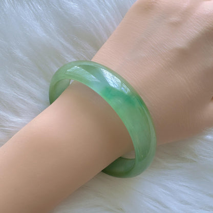 Earthveil - Light Green Jade Bangle Bracelet, Yellow Green Jadeite Bangle