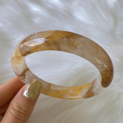 Golden Bloom – Yellow Hematoid Quartz Gemstone Bangle Bracelet, Golden Quartz Yellow Crystal Bangle