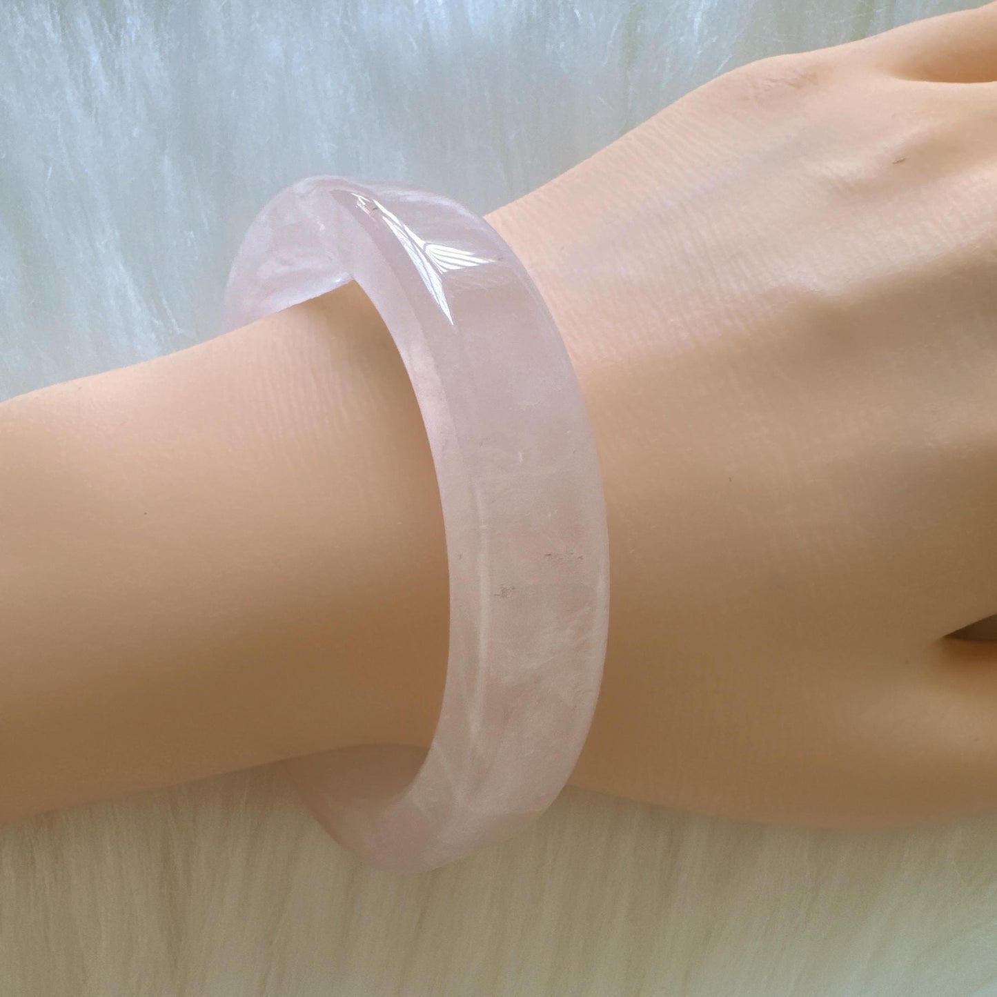Heartglow - Soothing Rose Quartz Bangle, Square Shaped Pink Crystal Quartz Gemstone Bangle
