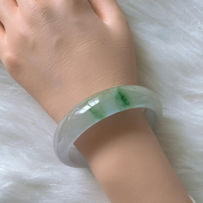Earthveil - Icy White Jade with Soft Green Undertones Burma Wide Jade Bangle Bracelet