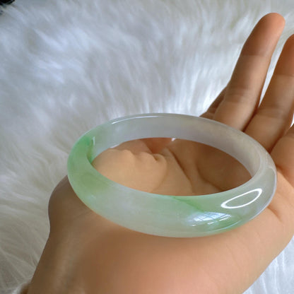 Earthveil - Timeless Light Green and White Burma Jade Jadeite Bangle