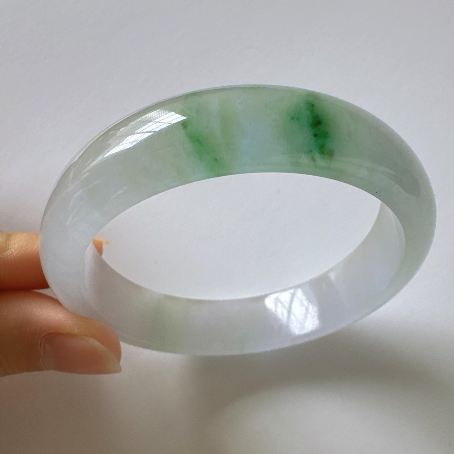Earthveil - Icy White Jade with Soft Green Undertones Burma Wide Jade Bangle Bracelet