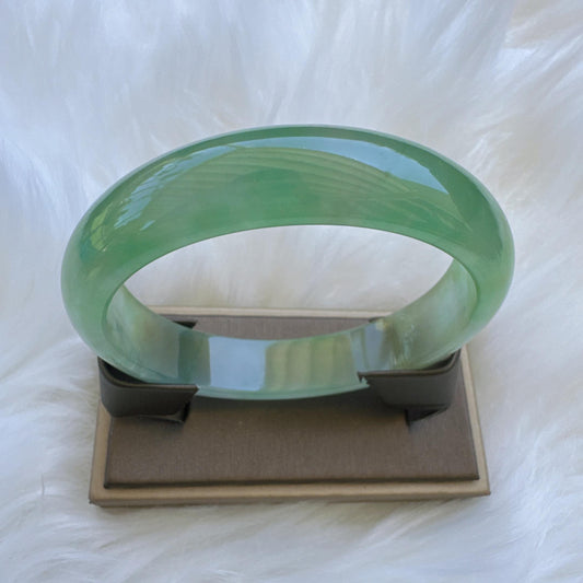 Earthveil - Bright Green Burma Jade Bangle Bracelet, Apple Green Gemstone Jade Bangle