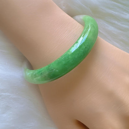 Earthveil - Milky White and Apple Green Burma Jade Bangle Bracelet