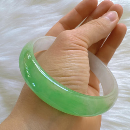 Earthveil - Light Green and White Burma Jade Jadeite Bangle