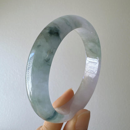 Earthveil - Artisan Gray Translucent Wide Burma Jade Jadeite Bangle Bracelet