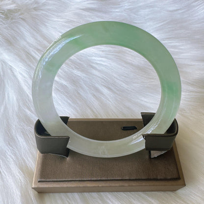 Earthveil - Round Shaped Apple Green and White Burma Jade Jadeite Bangle Bracelet