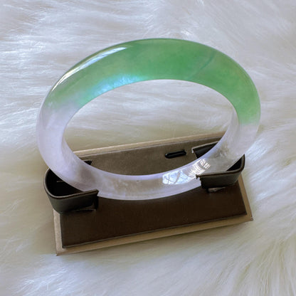 Earthveil - Icy Green and White Burma Jade Jadeite Bangle Bracelet
