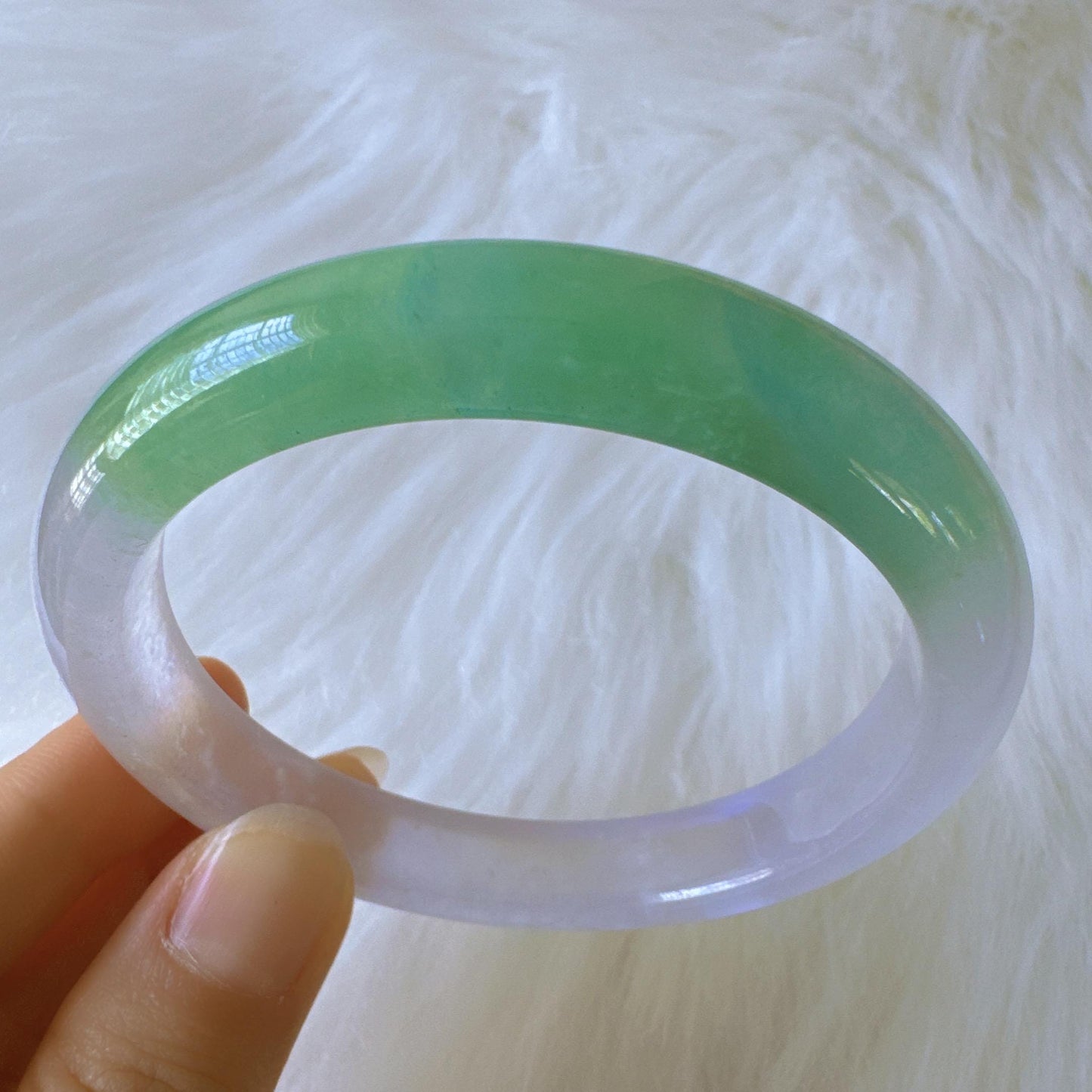 Earthveil - Icy Green and White Burma Jade Jadeite Bangle Bracelet