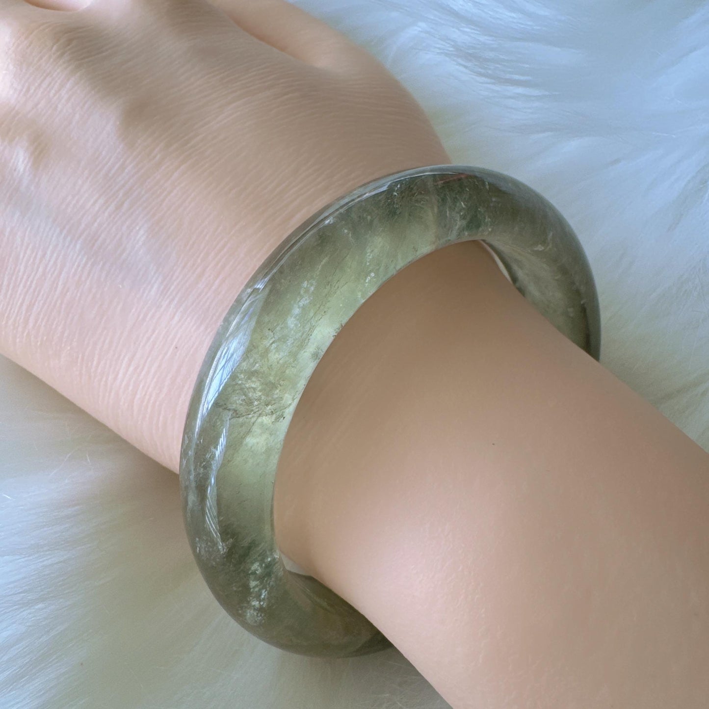 Forest Soul – Clarity Green Ghost Phantom Quartz Gemstone Bangle, Green Ghost Quartz Crystal Bangle