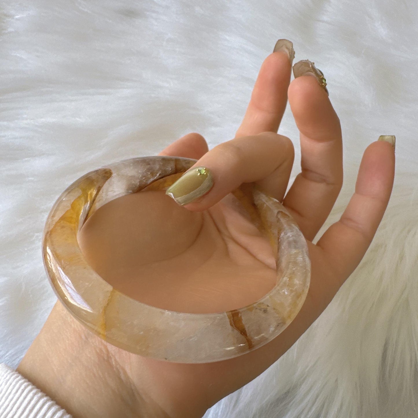 Golden Bloom – Yellow Hematoid Quartz Gemstone Bangle Bracelet, Golden Quartz Yellow Crystal Bangle