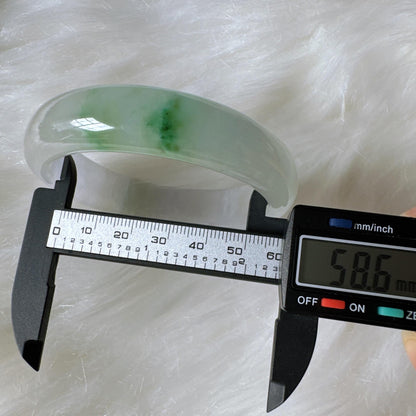 Earthveil - Icy White Jade with Soft Green Undertones Burma Wide Jade Bangle Bracelet