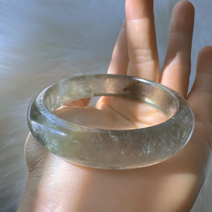 Forest Soul – Clarity Green Ghost Phantom Quartz Gemstone Bangle, Green Ghost Quartz Crystal Bangle