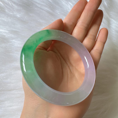 Earthveil - Round Shaped Purple and Green Burma Jade Bangle Bracelet